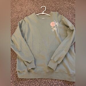 Green Hollister Crewneck with Floral Embroidery